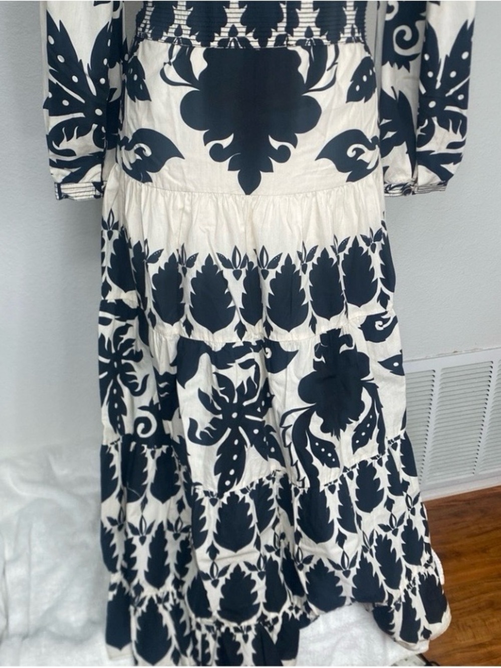 Zara Womens Black Cream Floral Cotton Tiered Maxi Dress Size Small Boho Coastal - Picture 11 of 16